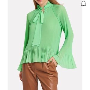 Derek Lam 10 Crosby Pleated Tie Neck Blouse In Green - 0